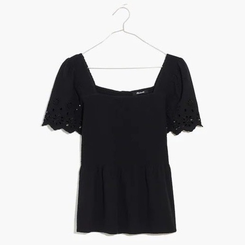 Madewell Eyelet-Sleeve Lucie Smocked Peplum | Small